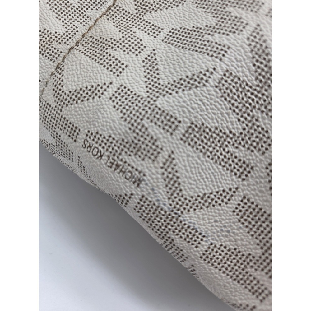 Michael Kors Jet Set Ivory Brown Crossgrain Leather MK Tote Shoulder Bag - Picture 6 of 12